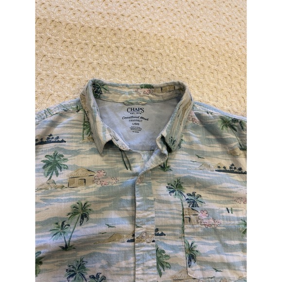 Chaps‎ Coastal Wash Men's Hawaiian Shirt – Size L -100% Cotton Chambray - Picture 6 of 13